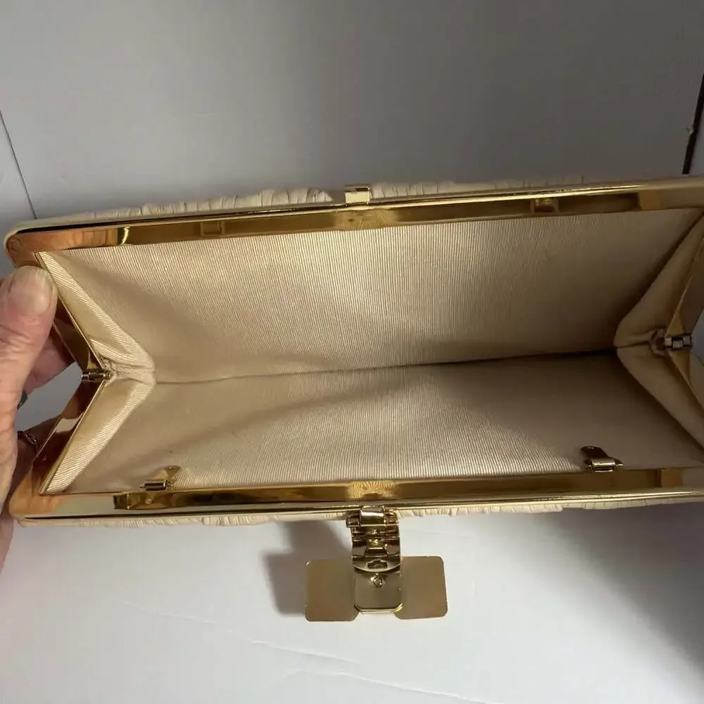 Estate Sale Find 1950s 1960s Vintage Ivory Frame Clutch Purse Clean Inside 6x10”